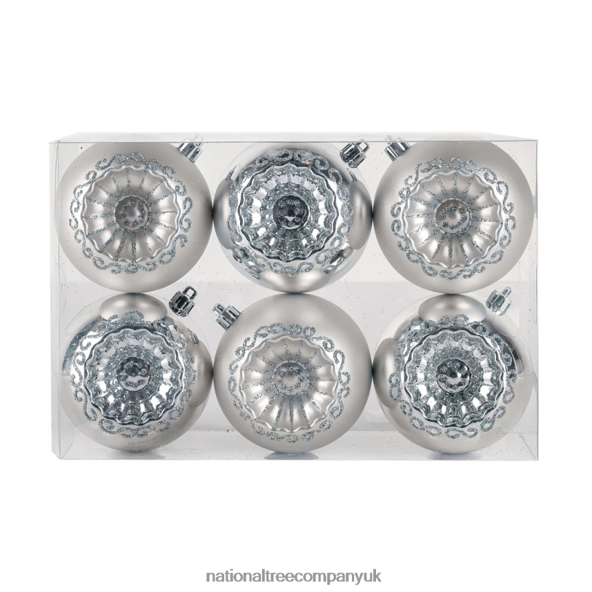 decoration | National Tree Company First Traditions 6 Piece Shatterproof Glittering Silver Ornaments F2L4F517
