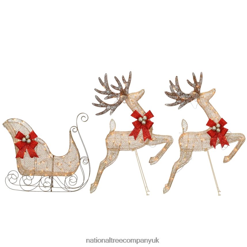 decoration | National Tree Company Champagne Reindeer and Sleigh with Clear Lights F2L4F609