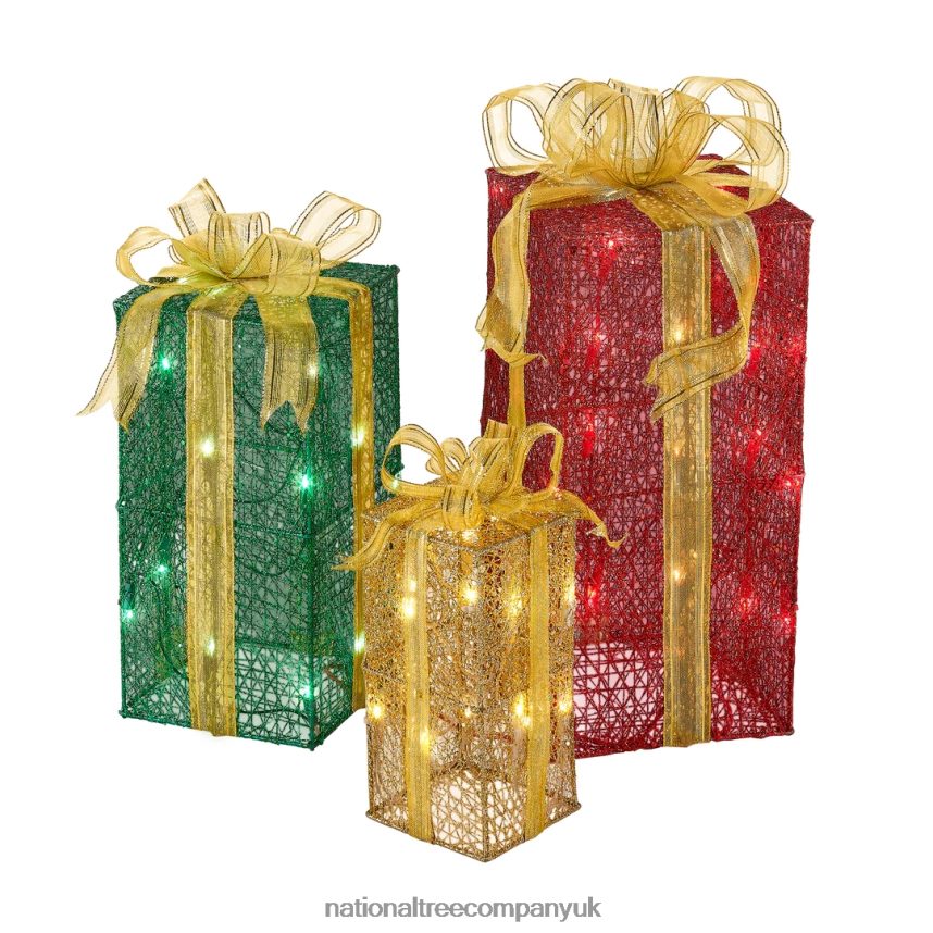 decoration | National Tree Company Pre-Lit Multicolor Gift Boxes, Set of Three, White Lights, Christmas Collection F2L4F591