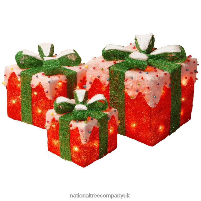 decoration | National Tree Company Pre-Lit Red and White Gift Boxes, Set of Three, White Lights, Christmas Collection F2L4F600