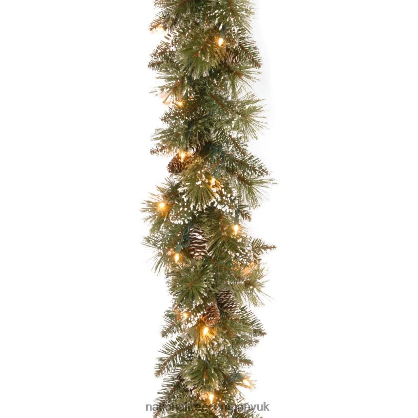 Greenery | National Tree Company Pre-Lit Artificial Christmas Garland, Green, Glittery Bristle Pine, White Lights, Decorated with Pine Cones, Battery Operated, Christmas Collection, 6 Feet F2L4F330