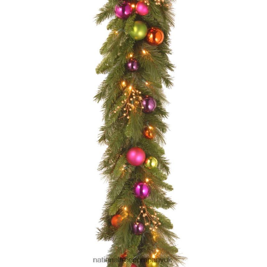 Greenery | National Tree Company Pre-Lit Artificial Christmas Garland, Green, Kaleidoscope, White Lights, Decorated With Ball Ornaments, Berry Clusters, Plug In, Christmas Collection, 6 Feet F2L4F376