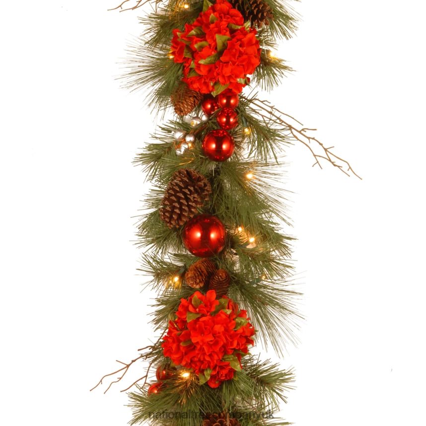 Greenery | National Tree Company 9 ft Hydrangea Garland with Battery Operated Warm White LED Lights F2L4F384