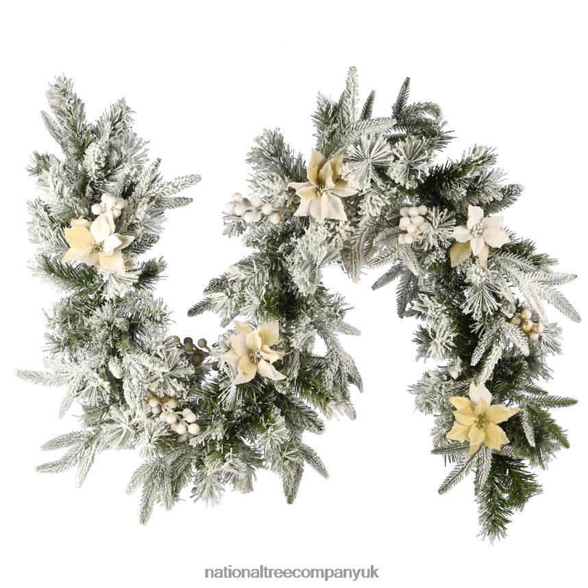 Greenery | National Tree Company Artificial Christmas Garland, Green, Colonial Fir, Decorated With Flowers, Berry Clusters, Frosted Branches, Christmas Collection, 9 Feet F2L4F401