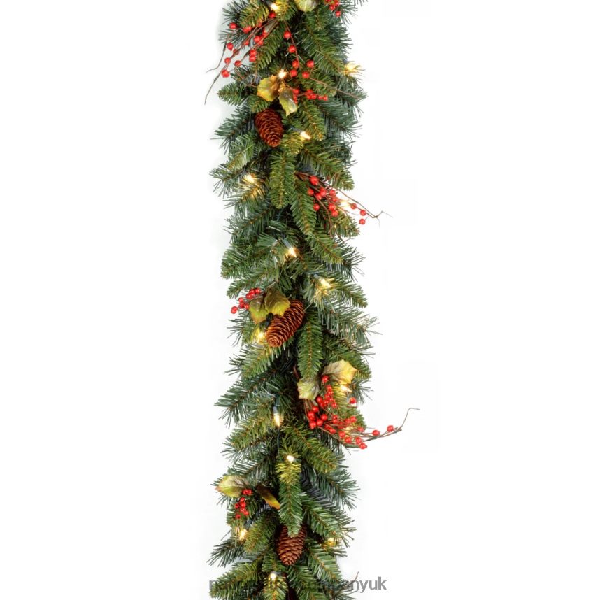 Greenery | National Tree Company Pre-Lit Artificial Christmas Garland, Green, Classical, White Lights, Decorated With Pine Cones, Berry Clusters, Holly Leaves, Plug In, Christmas Collection, 9 Feet F2