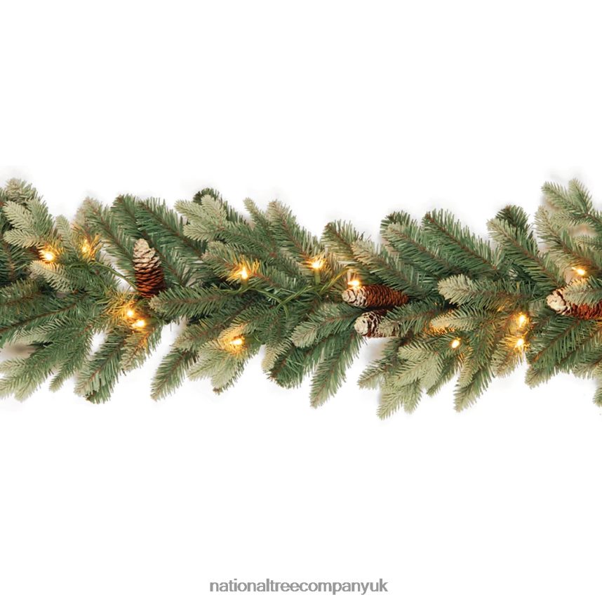 Greenery | National Tree Company Pre-Lit Artificial Christmas Garland, Green, Copenhagen Spruce, White Lights, Plug In, Christmas Collection, 9 Feet F2L4F381