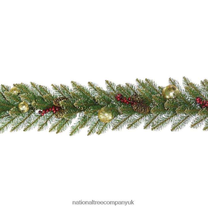 Greenery | National Tree Company Pre-Lit Artificial Christmas Garland, Green, Dunhill Fir, Decorated With Pine Cones, Frosted Branches, Berry Clusters, Battery Operated, Christmas Collection, 9 Feet F