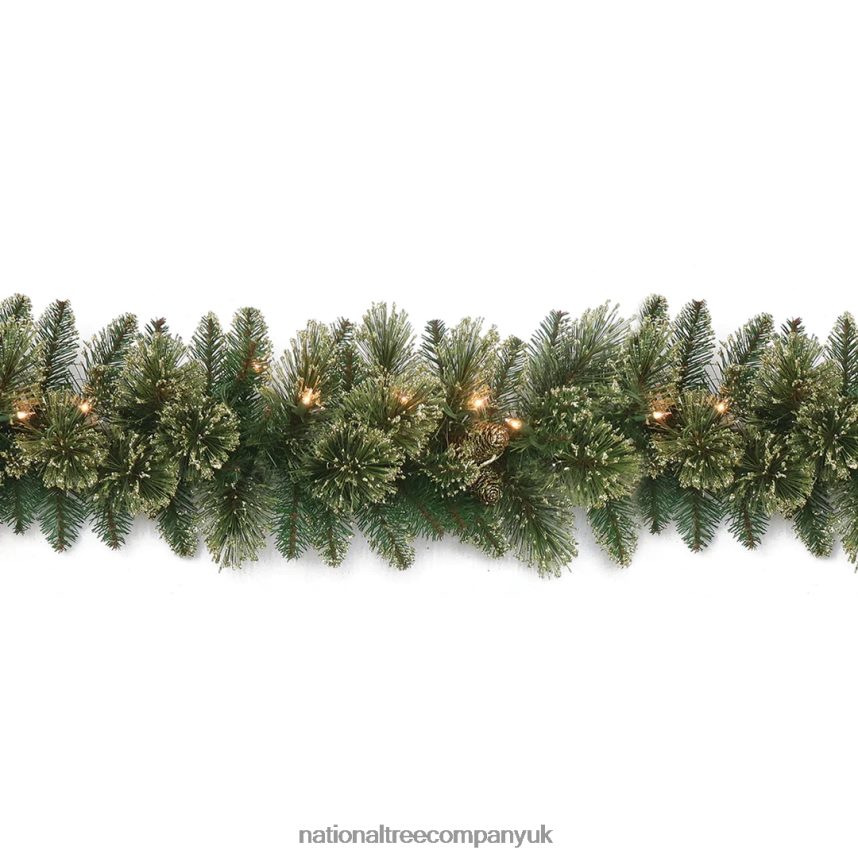 Greenery | National Tree Company Pre-Lit Artificial Christmas Garland, Green, Golden Bristle, White Lights, Decorated With Pine Cones, Plug In, Christmas Collection, 9 Feet F2L4F406