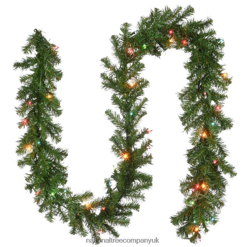 Greenery | National Tree Company Pre-Lit Artificial Christmas Garland, Green, Kincaid Spruce, Multicolor Lights, Plug In, Christmas Collection, 9 Feet F2L4F352