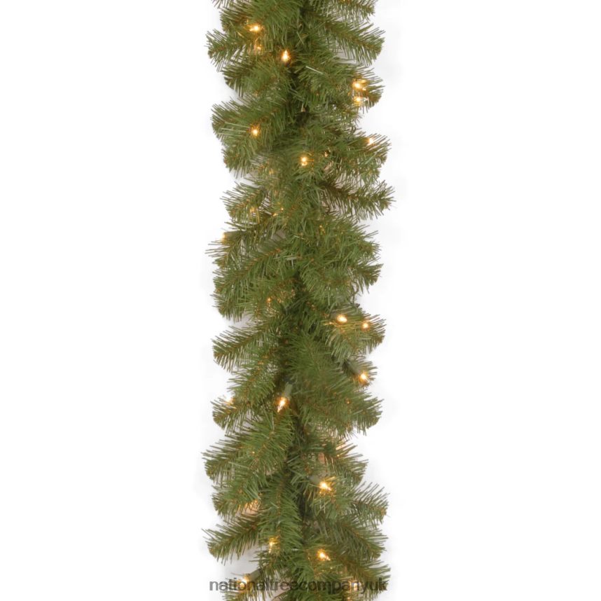 Greenery | National Tree Company Pre-Lit Artificial Christmas Garland, Green, North Valley Spruce, Dual Color LED Lights, Battery Operated, Christmas Collection, 9 Feet F2L4F335