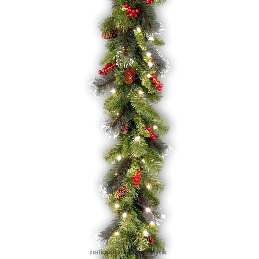 Greenery | National Tree Company Pre Lit Artificial Garland, Crestwood Spruce, Green, Decorated with Pine Cones, Red Berry Clusters, Multifunctional Twinkling LED Lights, Plug In, Christmas Collection