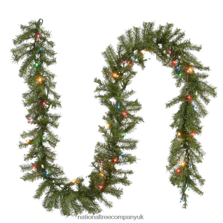 Greenery | National Tree Company Pre Lit Artificial Garland, Norwood Fir, Green, Decorated with Multicolor Lights, Plug In, Christmas Collection, 9 Feet F2L4F353