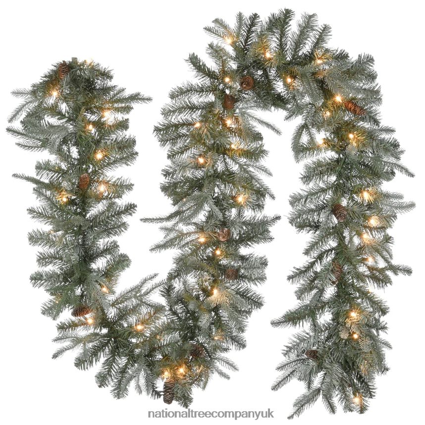 Greenery | National Tree Company Pre-Lit 'Feel Real' Artificial Christmas Garland, Green, Arctic Spruce, White Lights, Decorated With Pine Cones, Plug In, Christmas Collection, 9 Feet F2L4F358
