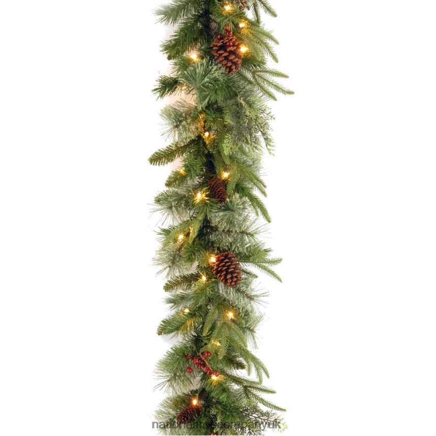 Greenery | National Tree Company Pre-Lit 'Feel Real' Artificial Christmas Garland, Green, Colonial Fir, Multicolor Lights, Decorated With Pine Cones, Battery Operated, Christmas Collection, 9 Feet F2L