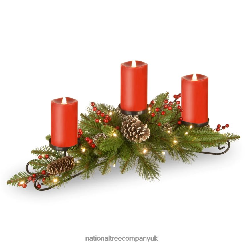 Greenery | National Tree Company 30" Battery Operated Bristle Berry Centerpiece with Three Candles F2L4F460