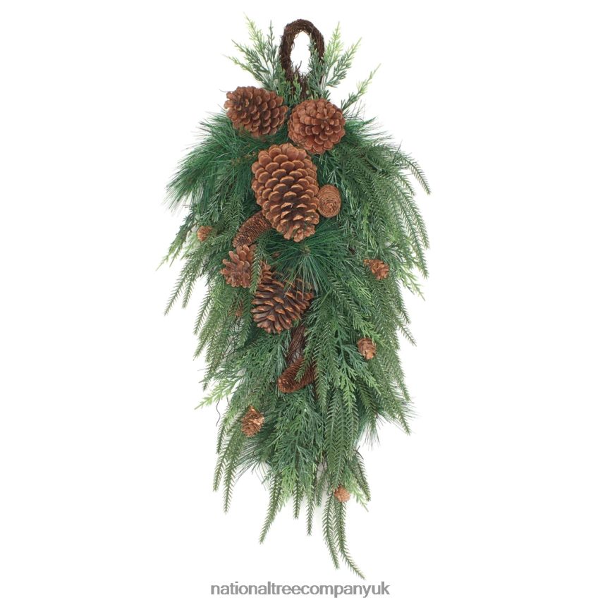 Greenery | National Tree Company Mixed Pine Christmas Teardrop with Cypress Tips, Pinecones, 32 in F2L4F488