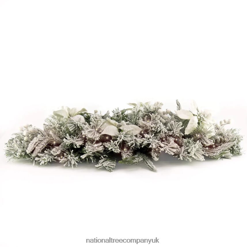 Greenery | National Tree Company Pre-Lit Artificial Christmas Swag Frosted Colonial Mantle Swag, White LED Lights, Battery Powered, 3 ft F2L4F479