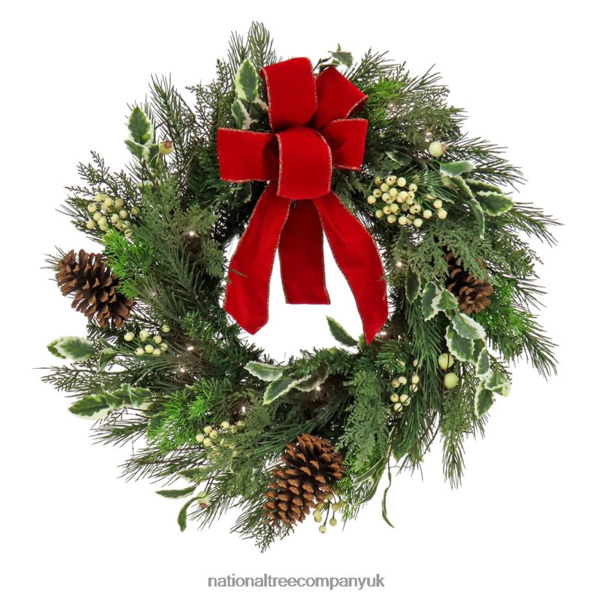 Greenery | National Tree Company 22" HGTV Home Collection Pre-Lit Holly and Berry Wreath F2L4F248