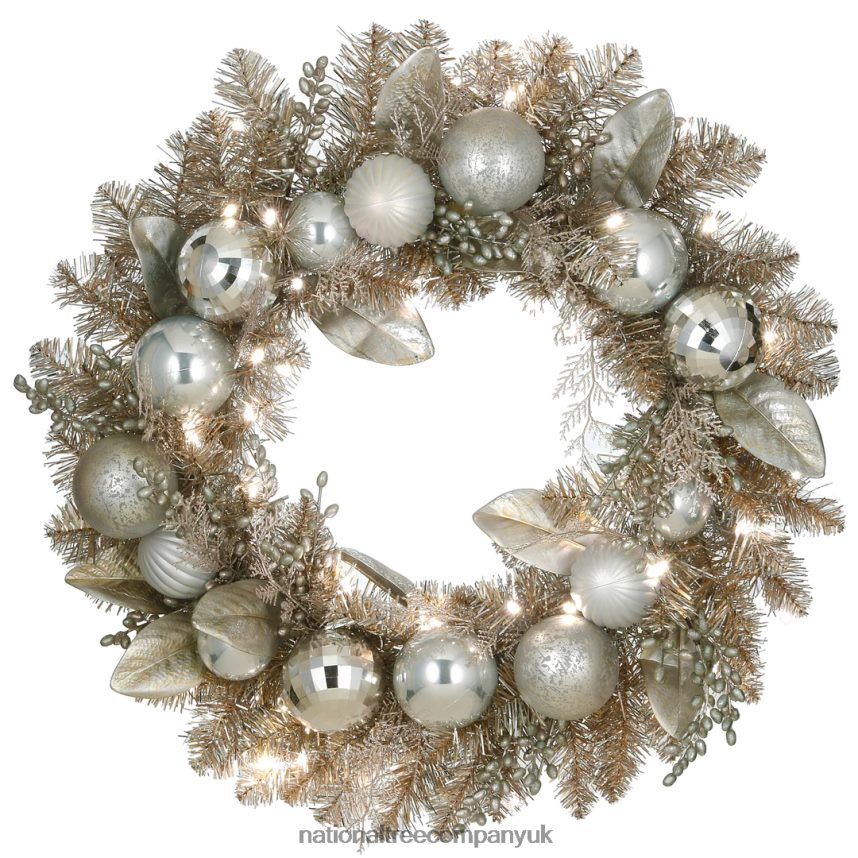 Greenery | National Tree Company 24" Pre-Lit Yuletide Glam Silver Decorated Wreath F2L4F308