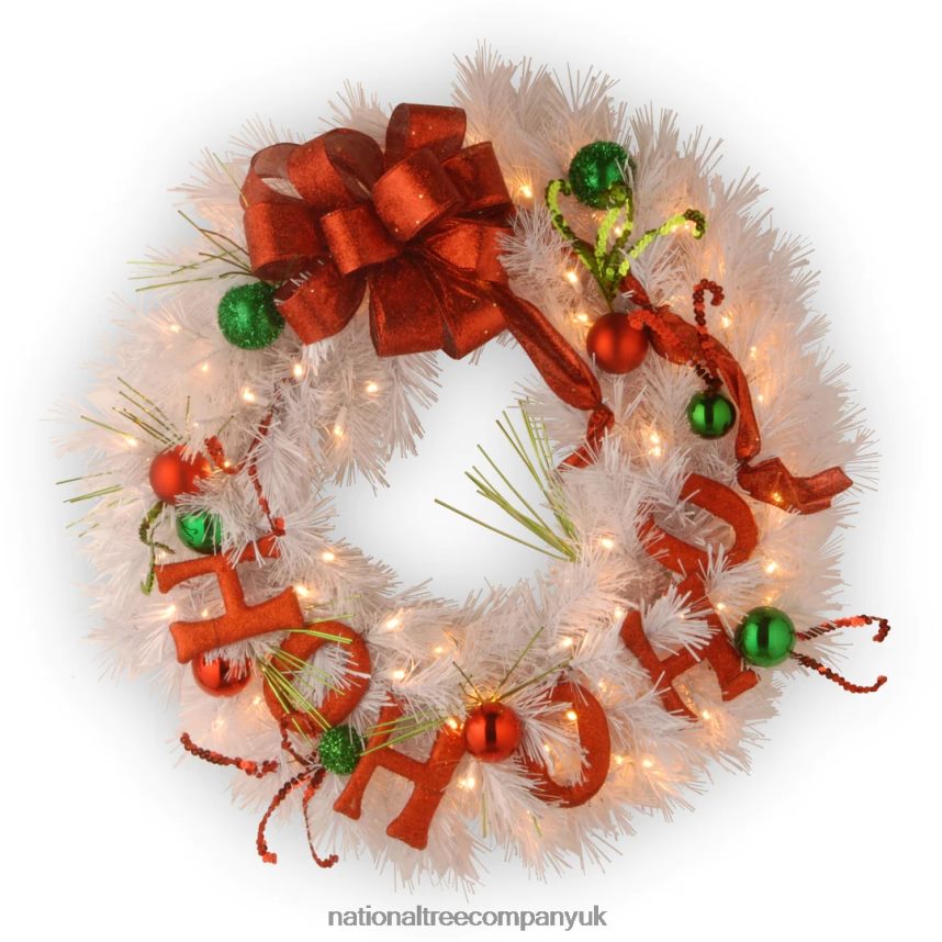 Greenery | National Tree Company 24in Ho Ho Ho Wreath with Battery Operated Warm White LED Lights F2L4F295