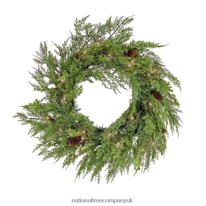 Greenery | National Tree Company 26" HGTV Home Collection Pre-Lit Cozy Winter Cedar Wreath F2L4F232