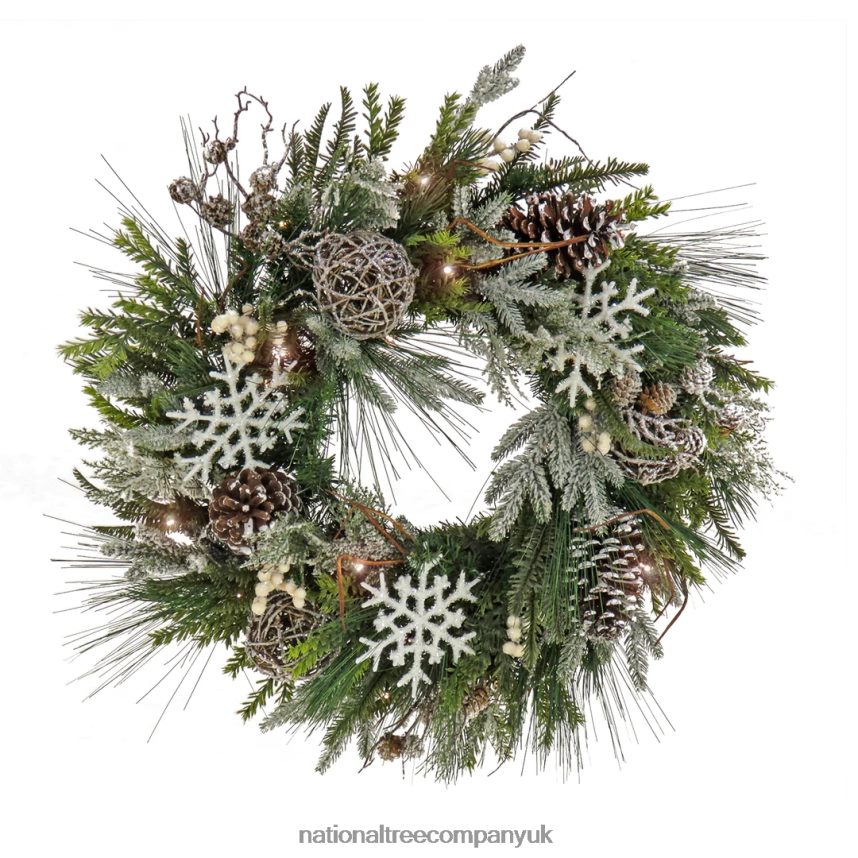 Greenery | National Tree Company 28" HGTV Home Collection Pre-Lit Cozy Winter Wreath F2L4F257