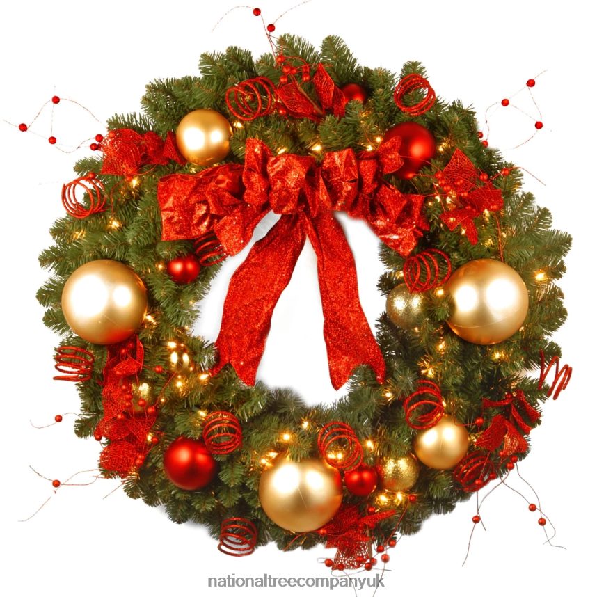 Greenery | National Tree Company 36in Decorative Collection Cozy Christmas Wreath with Red and Clear Lights F2L4F246