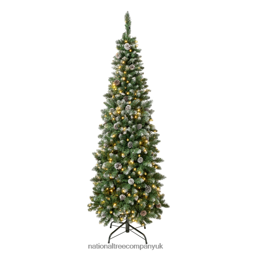 Trees | National Tree Company First Traditions Pre-Lit Oakley Hills Snowy Slim Christmas Tree with Hinged Branches, Warm White LED Lights, Plug In, 6 ft F2L4F65
