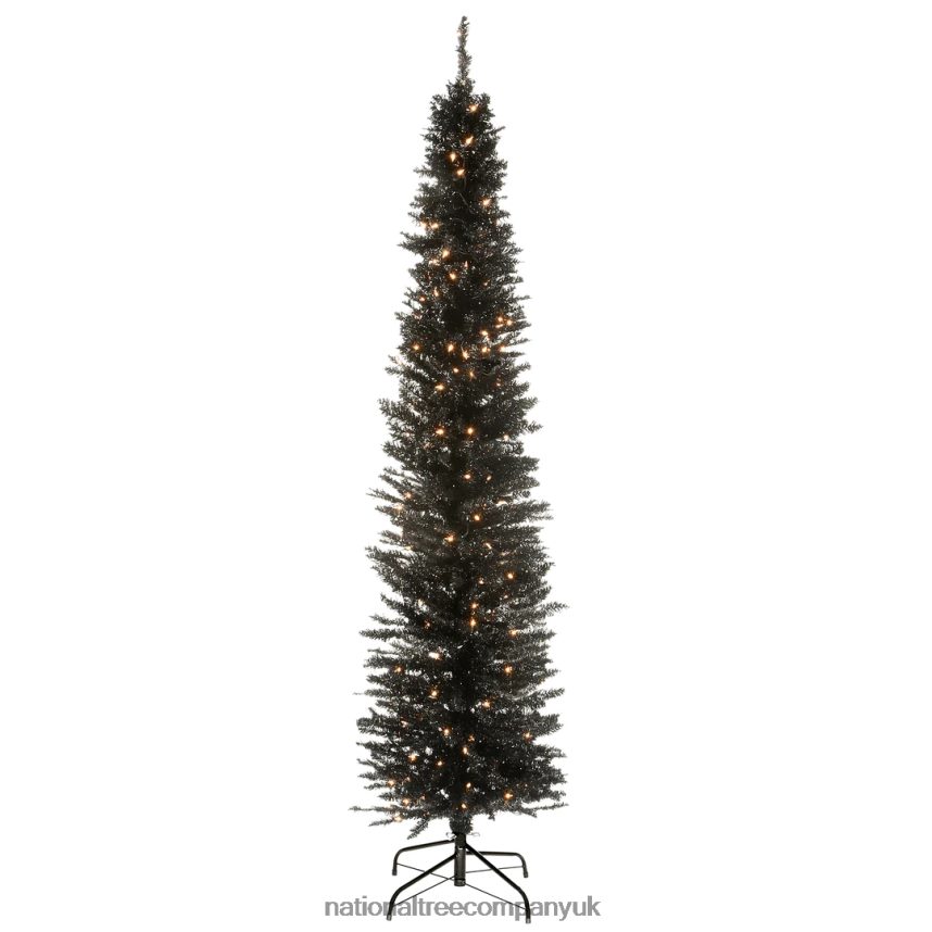 Trees | National Tree Company Pre-Lit Artificial Christmas Tree, Black Tinsel, White Lights, Includes Stand, 6 feet F2L4F142