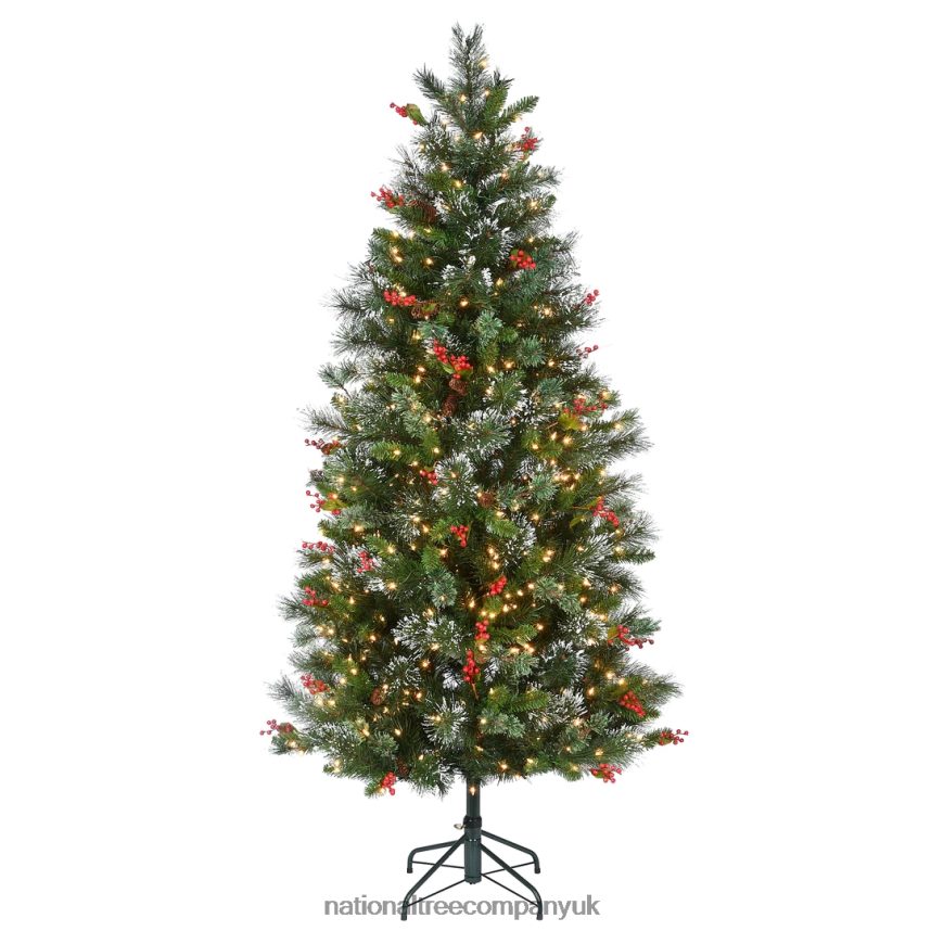 Trees | National Tree Company Pre-Lit Artificial Christmas Tree, Wintry Pine, Green, White Lights, Decorated with Pine Cones, Berry Clusters, Includes Stand, 6.5 Feet F2L4F197