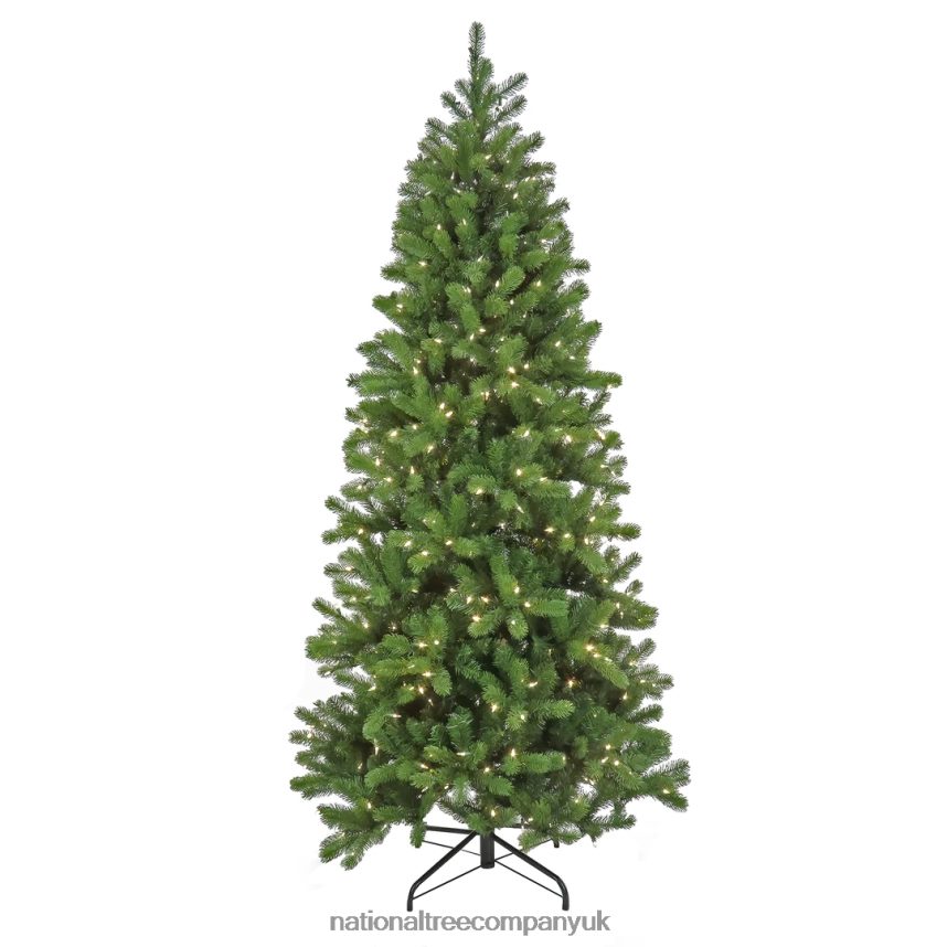 Trees | National Tree Company Artificial Down swept Douglas Slim Fir Christmas Tree, Pre-Lit with Warm White LED Lights, Plug In, 7.5 ft F2L4F5