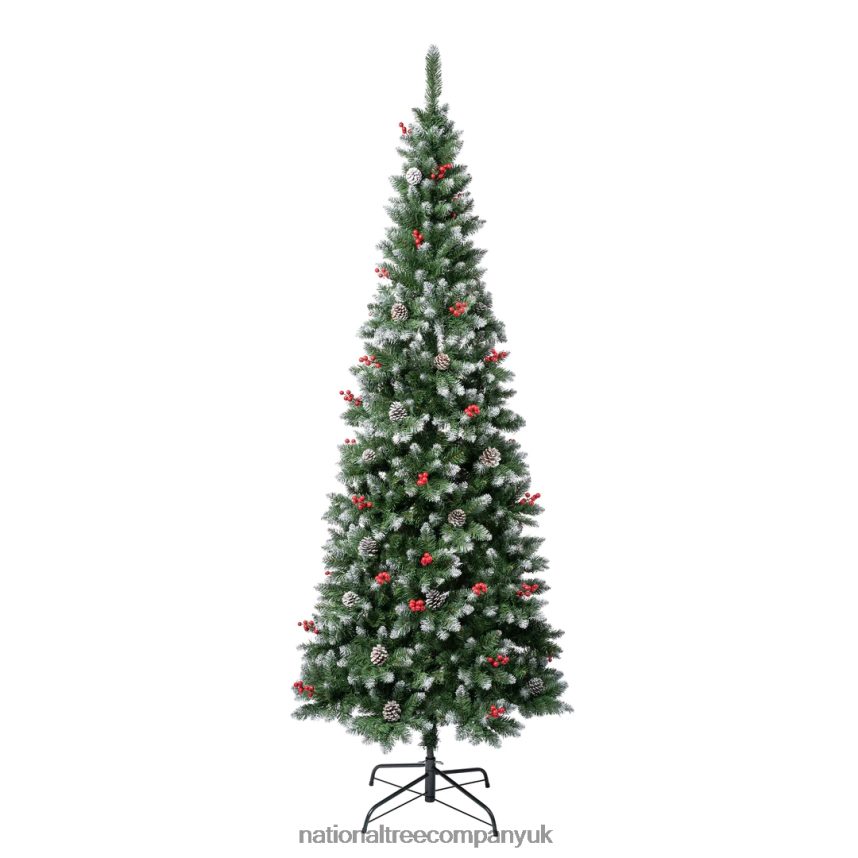 Trees | National Tree Company First Frosted Traditions Slim Christmas Tree with Hinged Branches, Pinecones and Red Berries, 7.5 ft F2L4F185