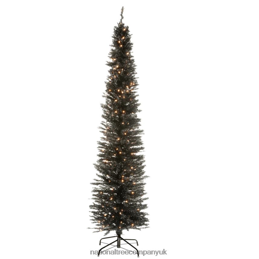 Trees | National Tree Company Pre-Lit Artificial Christmas Tree, Black Tinsel, White Lights, Includes Stand, 7 feet F2L4F212