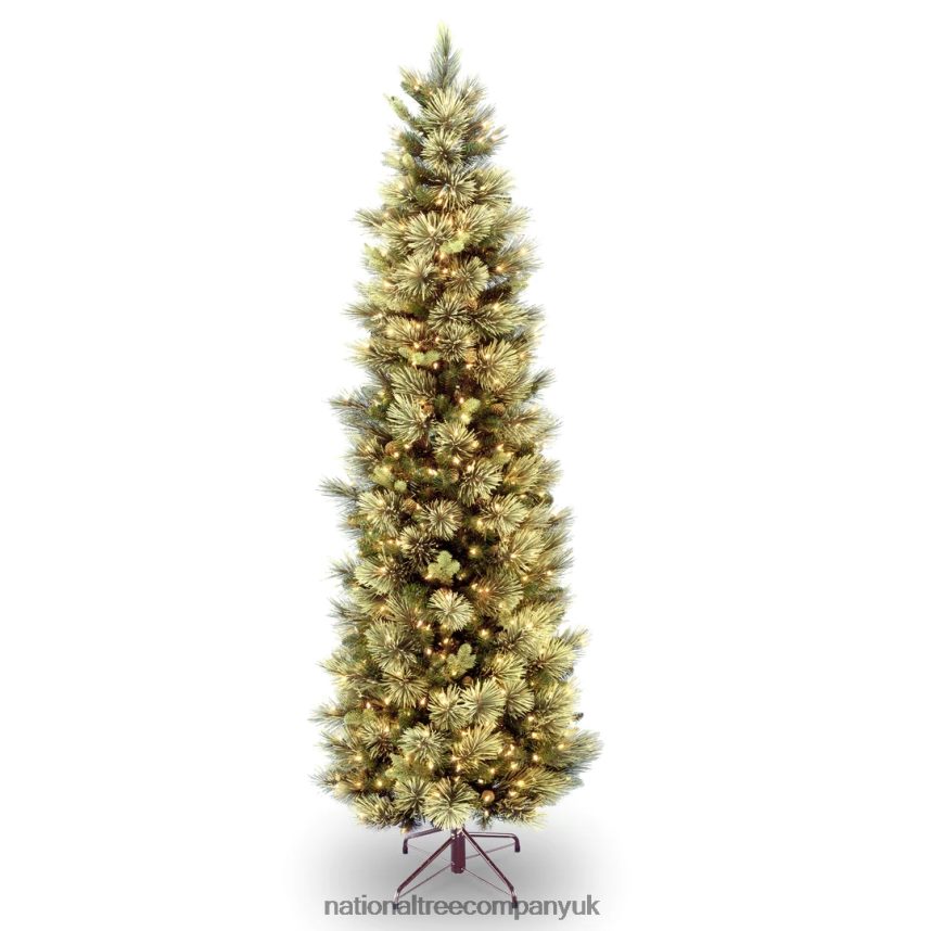 Trees | National Tree Company Pre-Lit Artificial Full Christmas Tree, Green, Carolina Pine, White Lights, Flocked with Pine Cones, Includes Stand, 7 feet F2L4F190