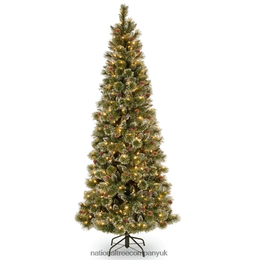 Trees | National Tree Company Pre-Lit Artificial Slim Christmas Tree, Green, Glittery Bristle Pine, White Lights, Includes Stand, 7.5 Feet F2L4F172
