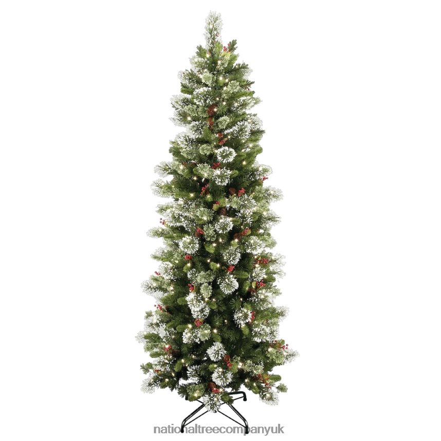 Trees | National Tree Company Pre-Lit Artificial Slim Christmas Tree, Wintry Pine, Green, White Lights, Decorated with Pine Cones, Includes Stand, 7.5 Feet F2L4F126