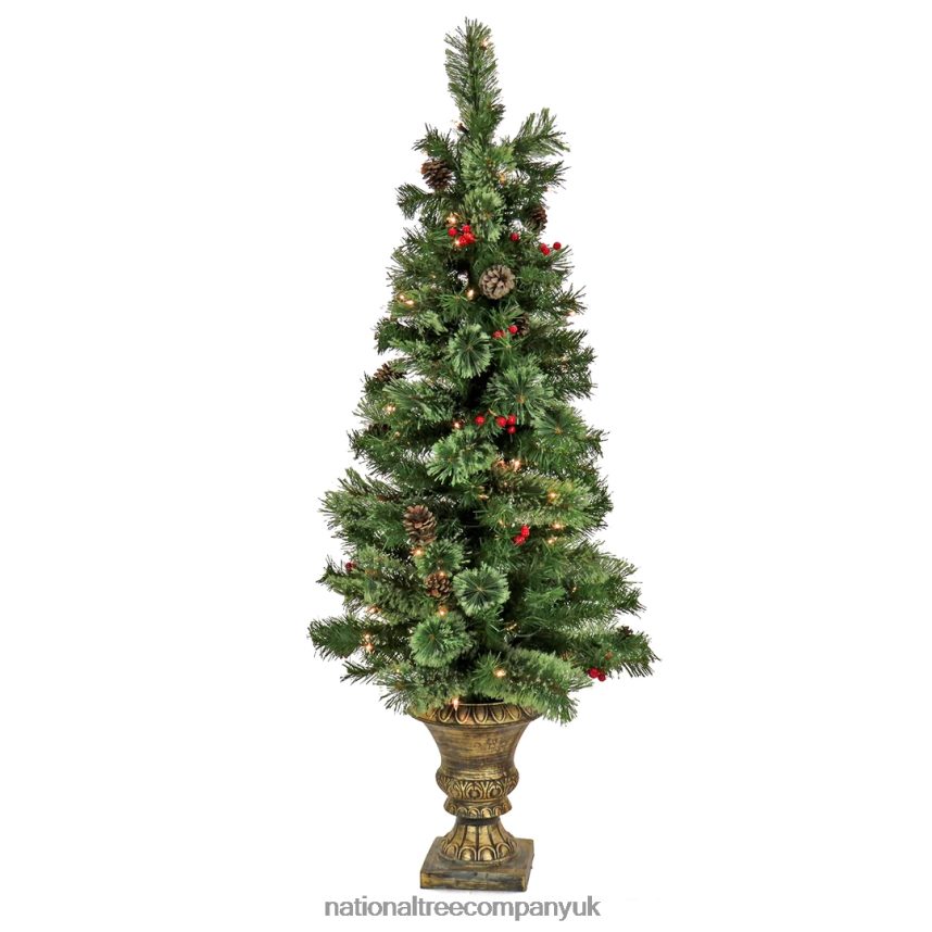 Trees | National Tree Company Artificial Cashmere Cone & Berry Entrance Christmas Tree in Bronze Urn, with Red Berries and Pinecones, Pre-Lit with Clear Incandescent Lights, Plug In, 4.5 ft F2L4F4