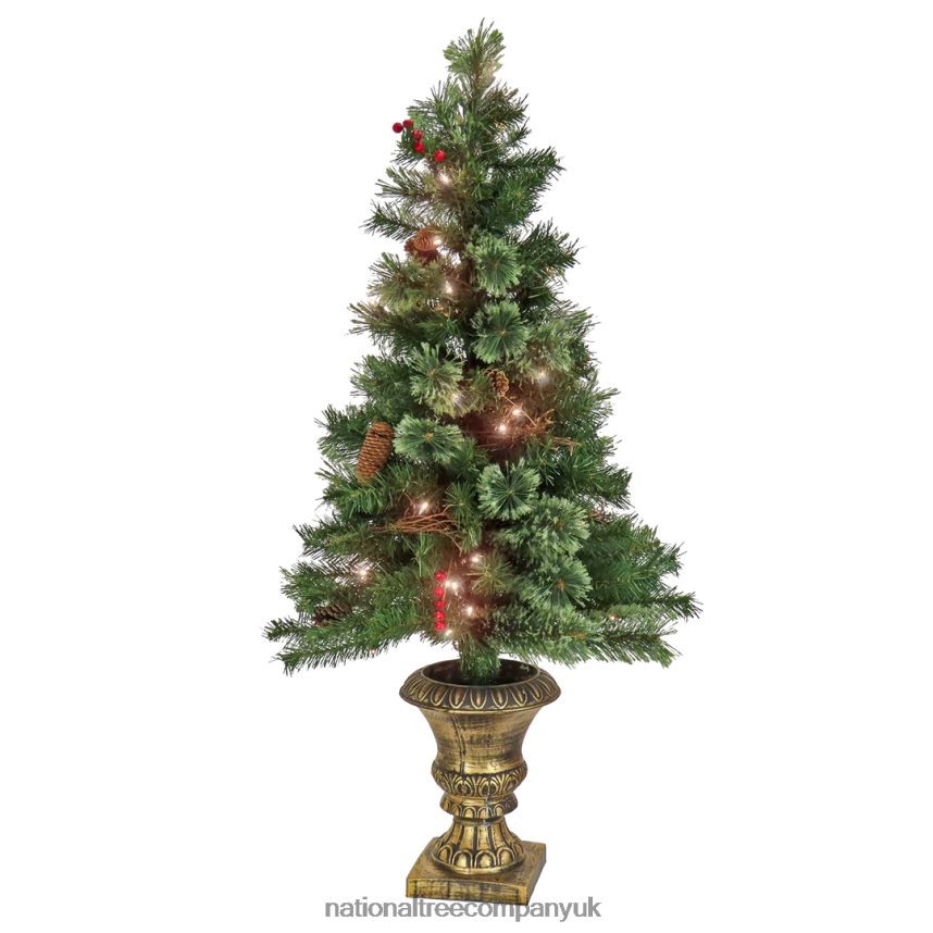 Trees | National Tree Company Artificial Glistening Pine Entrance Christmas Tree with Red Berries and Pinecones, Pre-Lit with Clear Incandescent Lights, Plug In, 4 ft F2L4F100