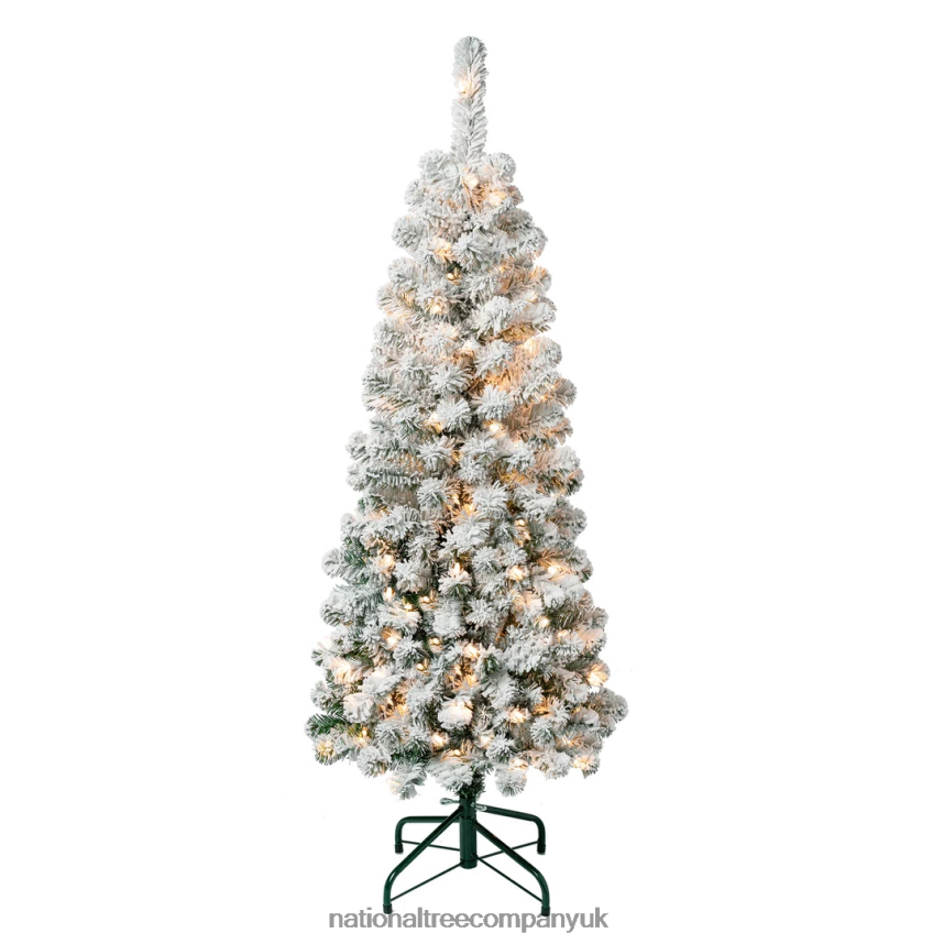 Trees | National Tree Company First Traditions Pre-Lit Acacia Flocked Tree Slim Christmas Tree, Clear Incandescent Lights, Plug In, 4.5 ft F2L4F114