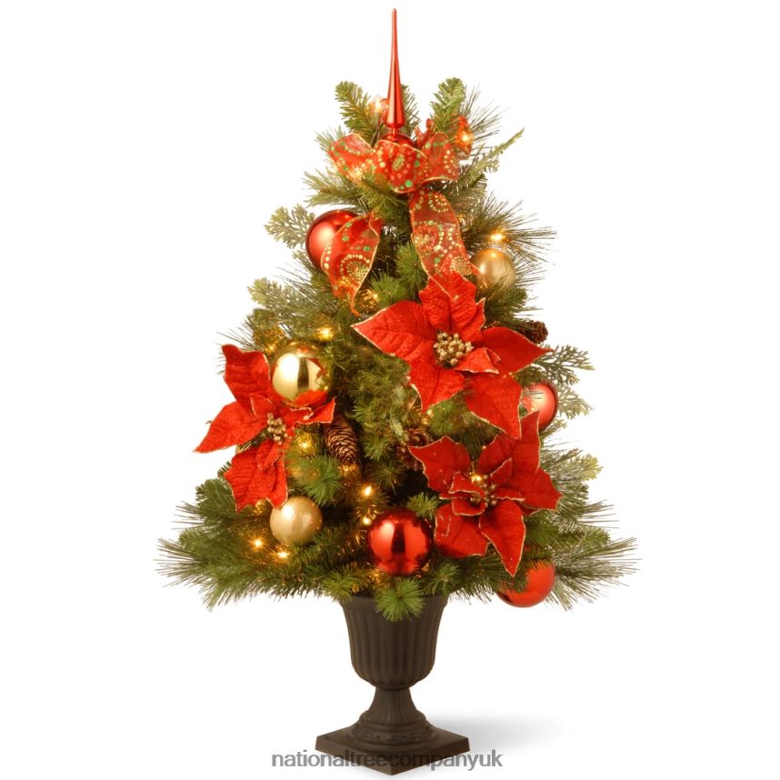 Trees | National Tree Company Pre-Lit Artificial Christmas Tree, Elegance, Green, White Lights, Includes Pot Base, 3 Feet F2L4F74