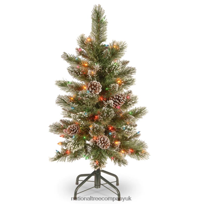 Trees | National Tree Company Pre-Lit Artificial Christmas Tree, Glittering Pine Pencil Slim with Multicolor Lights, Plug In, 3 ft F2L4F91