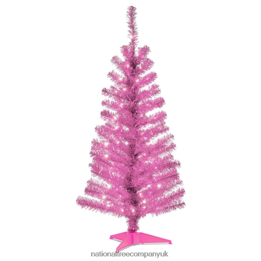 Trees | National Tree Company Pre-Lit Artificial Christmas Tree, Pink Tinsel, White Lights, Includes Stand, 4 feet F2L4F46