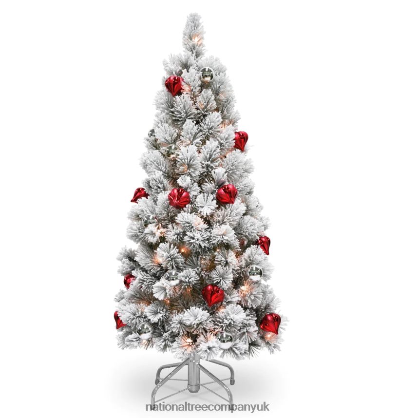 Trees | National Tree Company Pre-Lit Artificial Christmas Tree, Snowy Bristle Pine, Green, Decorated with Frosted Branches, Pine Cones, White Lights, Includes Stand, 4.5 Feet F2L4F176